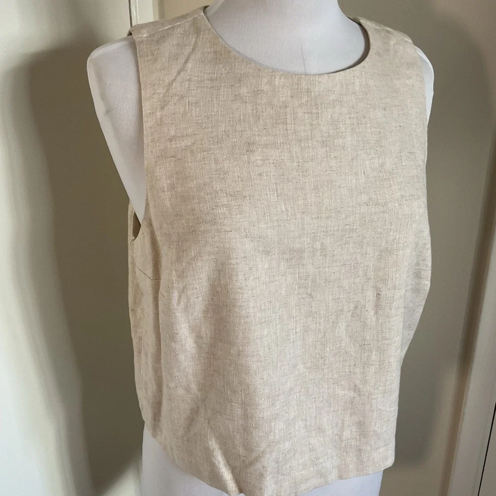 Abercrombie & Fitch Beige Linen Blend Tank Top Medium M Neutral Minimalist - Picture 2 of 5